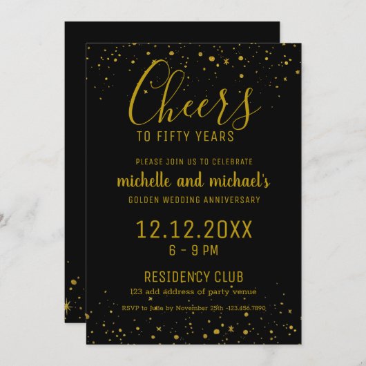 ブラックゴールド 50周年おめでとう ゴールデンアニバーサリー 招待状 (正面/裏面)