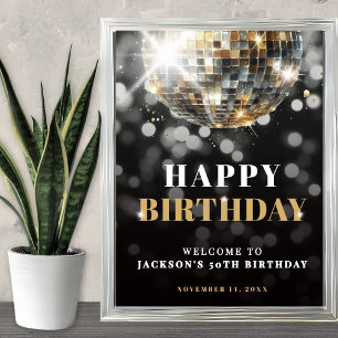 ブラックゴールド 50歳の誕生日パーティー ウェルカムサイン ポスター