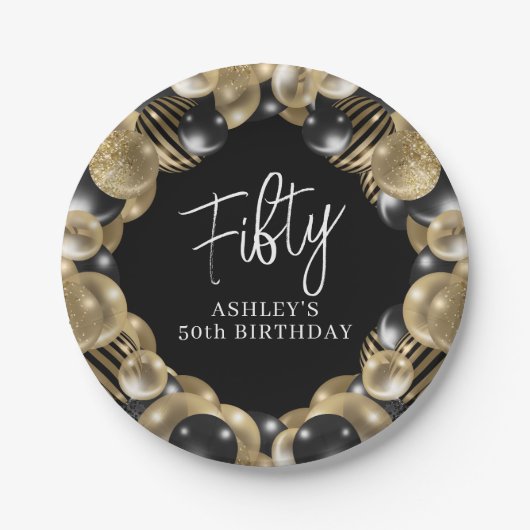 ブラックゴールド 50歳の誕生日 ペーパープレート (正面)
