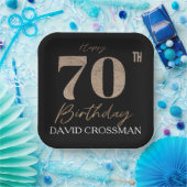 ブラックゴールド 70歳の誕生日 名前入り ペーパープレート (パーティー)