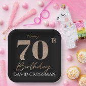 ブラックゴールド 70歳の誕生日 名前入り ペーパープレート (パーティー)