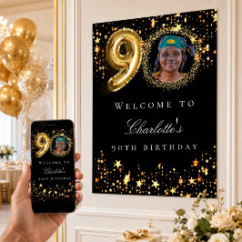 ブラックゴールド 90歳の誕生日パーティー ウェルカム ポスター