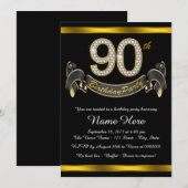 ブラックゴールド 90歳の誕生日パーティー 招待状 (正面/裏面)