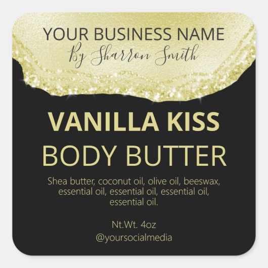 ブラックゴールドGlam Glitter Agate製品のJarラベル スクエアシール (正面)