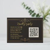 ブラックゴールドQRコード結婚式RSVPカード 出欠カード (スタンド正面)