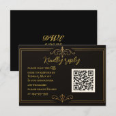ブラックゴールドQRコード結婚式RSVPカード 出欠カード (正面/裏面)