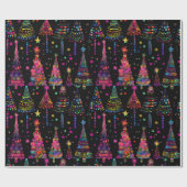 ブラックサイケデリックのクリスマスツリー ラッピングペーパー (フラット)