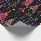 ブラックサイケデリックのクリスマスツリー ラッピングペーパー (角)