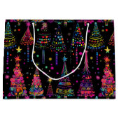 ブラックサイケデリックのクリスマスツリー ラージペーパーバッグ