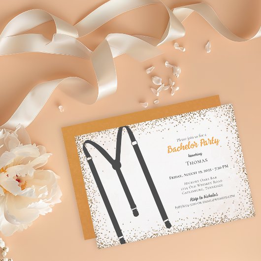 ブラックサスペンダーズグリッターバチュラーパーティ 招待状