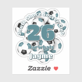 ブラックサッカーボールのティール（緑がかった色）の群れチームカラー シール