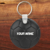 ブラックサッカーボールパーソナライズされた名 キーホルダー (正面)