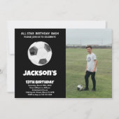 ブラックサッカー誕生日招待状と写真 招待状 (正面)