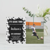 ブラックサッカー誕生日招待状（写真あり） 招待状 (スタンド正面)