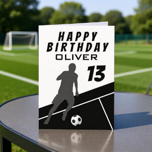 ブラックサッカー選手サッカーボールボーイ誕生日 カード