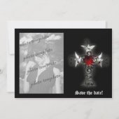 ブラックサテンと赤いバラのクロス写真フレーム招待状 招待状 (裏面)