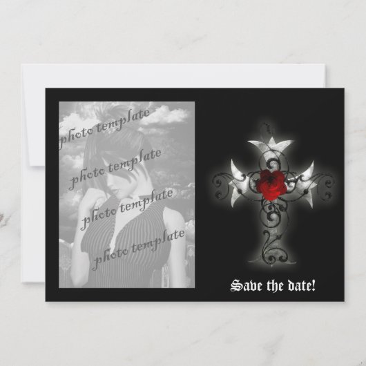 ブラックサテンと赤いバラのクロス写真フレーム招待状 招待状 (裏面)