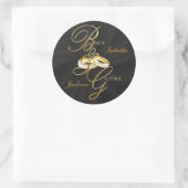 ブラックサテンと金ゴールド結婚のリングや輪 ラウンドシール (バッグ)