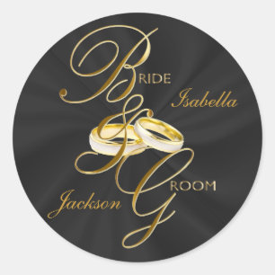 ブラックサテンと金ゴールド結婚のリングや輪 ラウンドシール