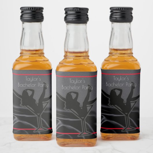 ブラックサテンのシルエット独身パーティー リキュールボトルラベル (ボトル)