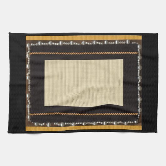 ブラックサテンシルク生地フォトフレーム装飾Wi キッチンタオル (横)