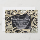 ブラックサテンパールグラマラス誕生日パーティー 招待状 (裏面)