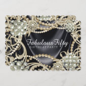 ブラックサテンパールグラマラス誕生日パーティー 招待状 (正面/裏面)