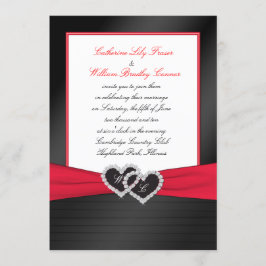 ブラックサテンフェイクプリーツ，ハートモノグラム招待状 招待状