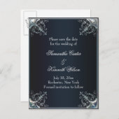 ブラックサテンブラックタイ結婚式招待状 案内ポストカード (正面/裏面)