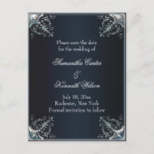 ブラックサテンブラックタイ結婚式招待状 案内ポストカード (正面)