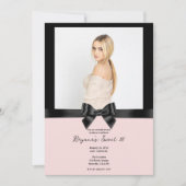 ブラックサテンリボンボウ赤面ピンクフォトスイート16 招待状 (正面)