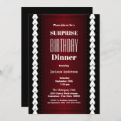 ブラックサプライズ赤と白誕生日ディナー 招待状 (正面/裏面)