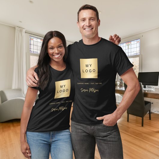 ブラックサポートローカルビジネスロゴ署名のスローガン Tシャツ