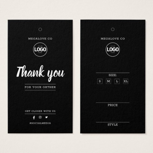 ブラックサンキューロゴ価格サイズ服つるラベル (正面&裏面)