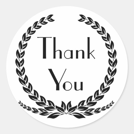 ブラックサンキューローレルリーフリースウェディングパーティー ラウンドシール (正面)