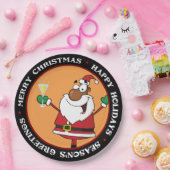 ブラックサンタからハッピーホリデーズトースト ペーパープレート (パーティー)