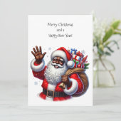 ブラックサンタとギフトのバッグフラットカードパーソナライズ (スタンド正面)