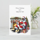 ブラックサンタと暖炉フラットカードパーソナライズ (スタンド正面)