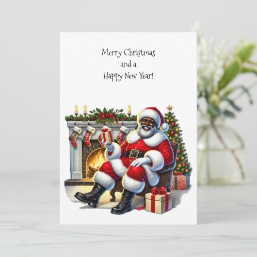 ブラックサンタと暖炉フラットカードパーソナライズ (スタンド正面)