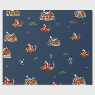 ブラックサンタのクリスマスフィッシング包装紙 ラッピングペーパー