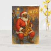 ブラックサンタのジャズサックスクリスマスカード カード (黄色い花)