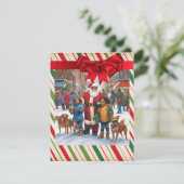 ブラックサンタの子供と犬のクリスマスツリー シーズンカード (スタンド正面)