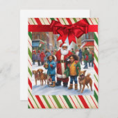 ブラックサンタの子供と犬のクリスマスツリー シーズンカード (正面/裏面)