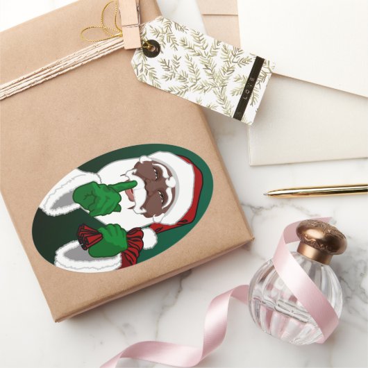 ブラックサンタクリスマスステッカーSanta句ステッカー 楕円形シール (ギフト)