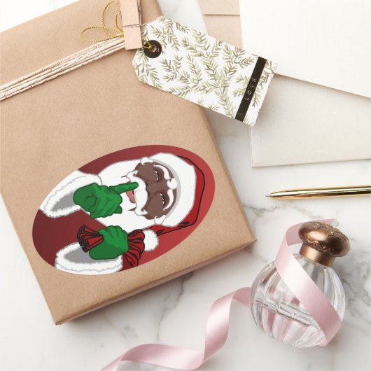 ブラックサンタクリスマスステッカーSanta句ステッカー 楕円形シール (ギフト)