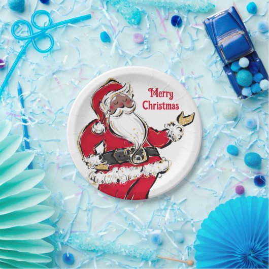ブラックサンタクリスマスホリデーパーティー紙プレート ペーパープレート (パーティー)