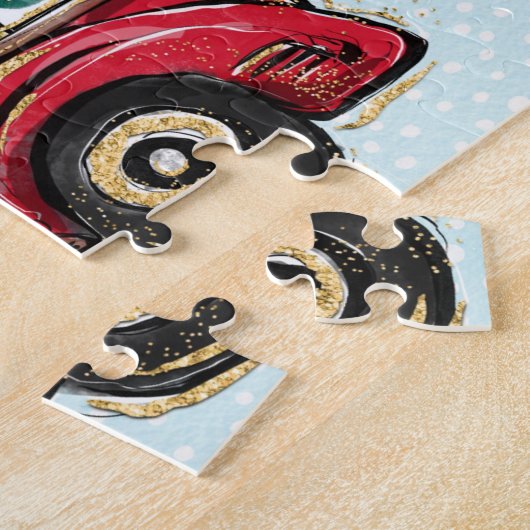 ブラックサンタクリスマスレッドトラックファミリーパズル ジグソーパズル (側面)