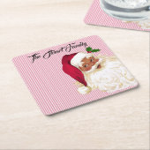 ブラックサンタクロースクランベリーストライプ スクエアペーパーコースター (アングル)