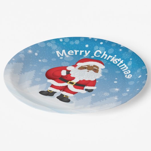 ブラックサンタクロースメリークリスマス紙プレート ペーパープレート (アングル)