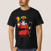 ブラックサンタクロースラスタハットクリスマスラスタファリアン Tシャツ (正面)